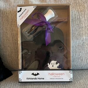 Kirklands Halloween Ghost Cutting Board Set with Purple Ribbon